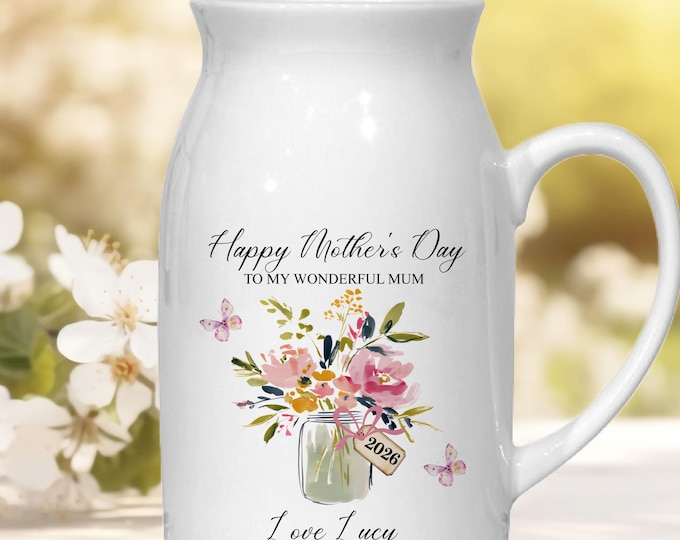 Mother's Day Gift, Small Jug, Vase Gift For Mum, Nana Gran, Mummy Keepsake, Small Ceramic Flower Jug,