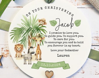 Personalised Christening Ornament: Safari Animals, Baby Keepsake