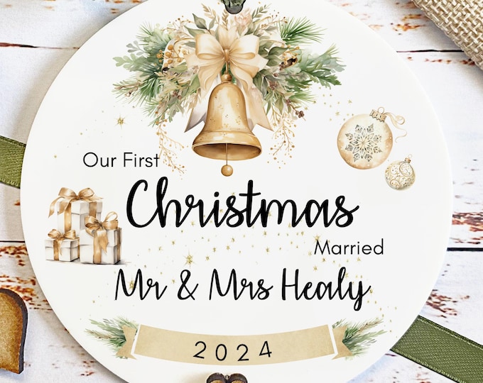 Personalised First Christmas Married Gift, Wedding gift, Mr And Mrs, Newlywed, Ornament, Keepsake, Couples gift, Christmas Decoration