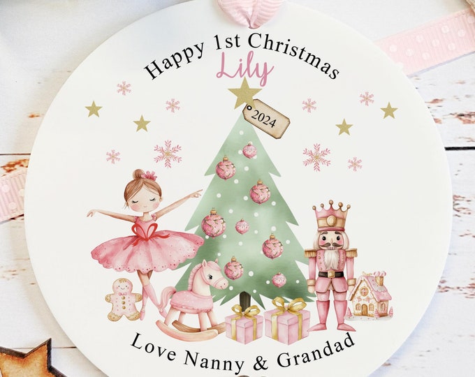 Personalised First Christmas Bauble, Baby Christmas Tree Decoration,  Child's First Christmas, Christmas 2024, Milestone gift, Nutcracker