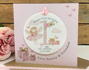 Granddaughter 1st Birthday Card with Detachable Keepsake, Fairy Design First Birthday Keepsake Card from Grandparents, Any Age Birthday Gift