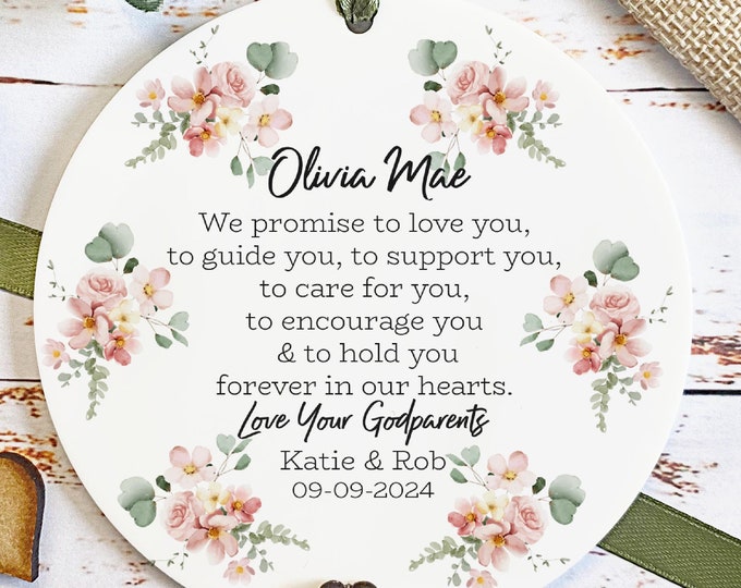 Personalised Godchild Christening Keepsake, Promise Godchild Gift, Baptism Gift, Goddaughter, Gift From Godparents, Acrylic Pink floral Gift