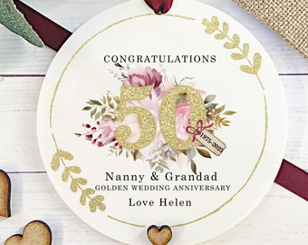 50th Golden Anniversary Gift, Gold Wedding Anniversary, Parents Anniversary Keepsake, Nanny & Grandad Gift, 50 years Married