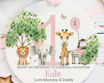 Personalised Safari 1st Birthday Acrylic Disc, Keepsake Gift From Grandparents