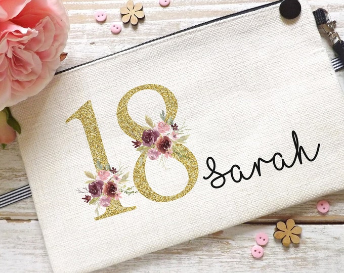 18th Birthday Gift, Birthday Bag, Personalised Make Up Bag, Cosmetic Bag