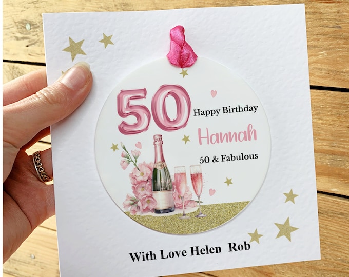 Personalised 50th Birthday Card, 50th Birthday Card For Mum, Sister, Auntie, Friend, 50th Birthday Gift, Fifty & Fabulous Keepsake Card,
