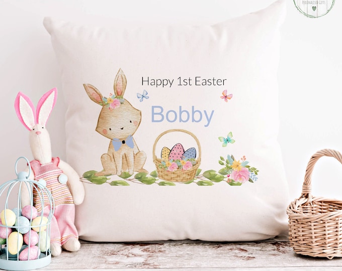 Personalised Easter Cushion: Floral Rabbit Design, Grandchild Gift