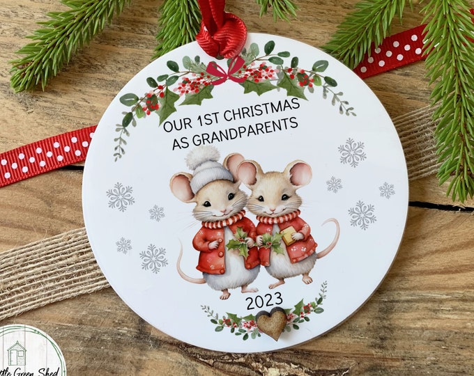 First Christmas As Grandparents keepsake, 1st Christmas Ornament, Woodland Mice, Hanging Decoration Gift, Acrylic Keepsake WITH  GIFTBAG