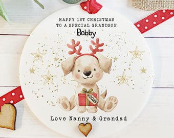 Grandson 1st Christmas Bauble, Baby's First Christmas Gift, Grandchild Christmas Gift, Newborn Keepsake, Baby's 1st Christmas Ornament