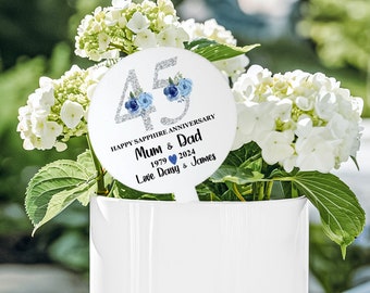 Personalised 45th Anniversary Plant Stake: Sapphire Wedding Keepsake, Waterproof