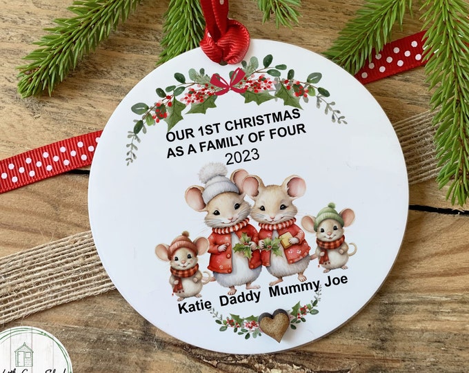 First Christmas As a Family keepsake, 1st Christmas Ornament, Hanging Decoration Gift, Family 3, 4 Acrylic Keepsake WITH  GIFTBAG