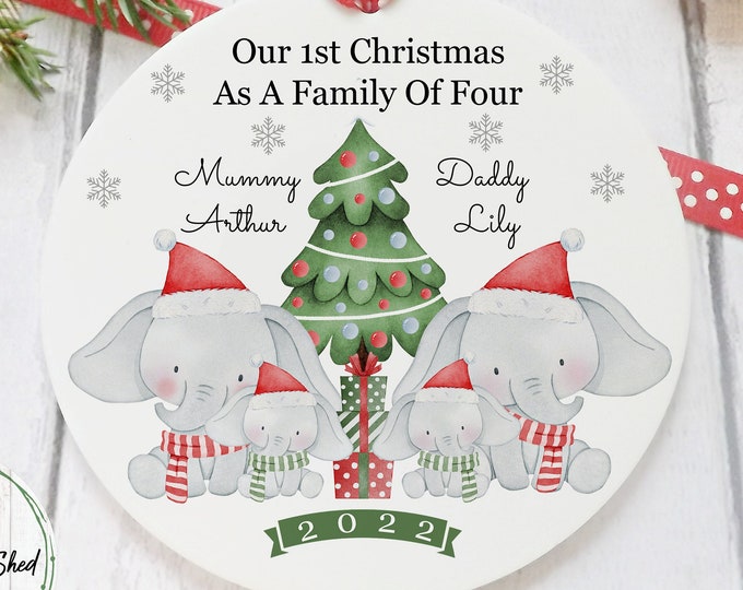 First Christmas As A Family Of 3, 4, 5 Elephant Mummy Daddy Baby Acrylic Decoration/Family Gift/Family Keepsake