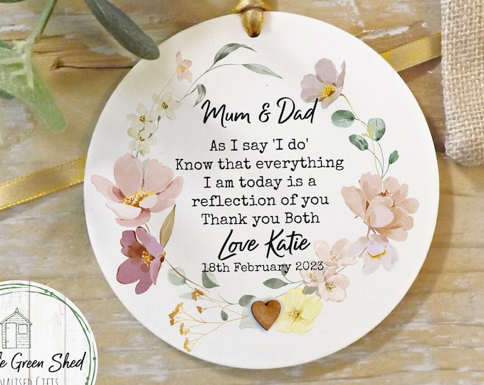 Parents of the Bride Gift, Wedding Day Gift For Parents, Personalised Keepsake, Meadow Flowers Acrylic Plaque, Giftbag Option