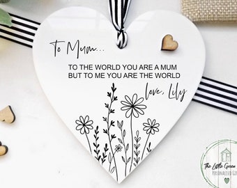 Personalised Mum Gift: Acrylic Hanging Heart Keepsake
