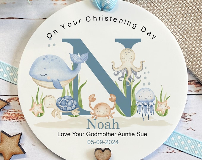 Personalised Christening Gift, Under The Sea Themed Christening Gift, Initial Christening Gift, Godson Goddaughter Christening Gift, Gifts