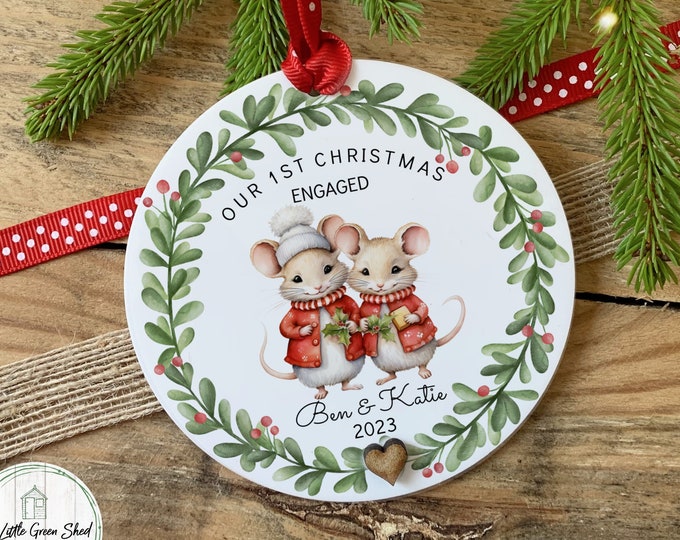 First Christmas Engaged keepsake, 1st Christmas Ornament, Couples Gift, Hanging Decoration Gift, Acrylic Keepsake WITH  GIFTBAG