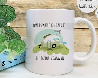 Personalised Caravan Mug: Family Holiday Home Decor