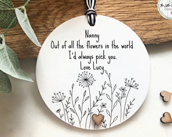 Personalised Nanny Keepsake: Floral Acrylic Plaque