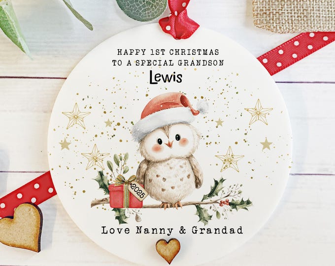 Grandson 1st Christmas Bauble, Baby's First Christmas Decoration, Personalised  Grandchild Gift, Newborn Keepsake, Acrylic Ornament,