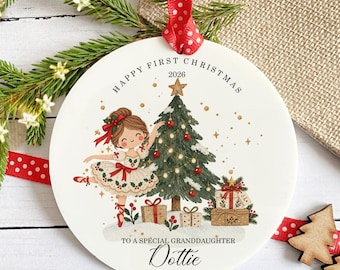 Personalised Baby's First Christmas Decoration | Granddaughter 1st Christmas Acrylic Bauble Gift |  Christmas Scene Decoration