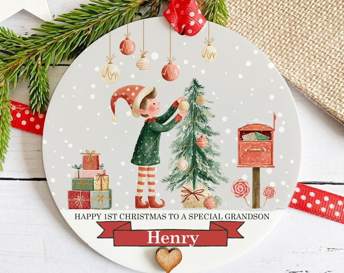 Personalised Baby's First Christmas Ornament: Acrylic Son, Grandson, Godson Keepsake Bauble