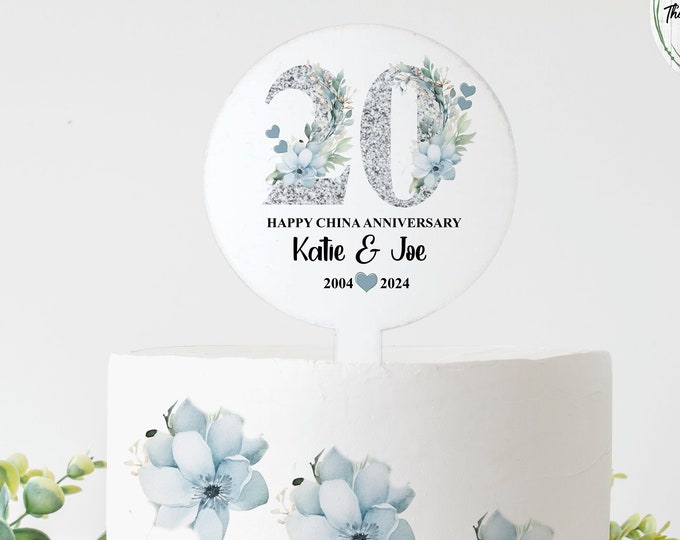 20th Anniversary Cake Topper, China Wedding Anniversary Cake Topper, 20 Year Anniversary, 20 Years Married, Cake paddle,
