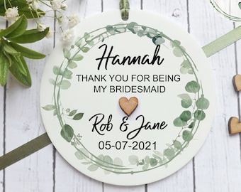 Bridesmaid Gift, Personalised Bridesmaid Keepsake, Flower Girl, Maid Of Honour, Hanging Decoration, Wedding Gift