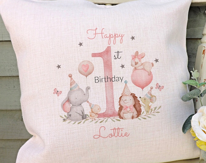 Personalised New Baby Cushion,  1st Birthday, Girl Baby Gift, Granddaughter Gift,Children's Birthday Gift, Nursery Cushion