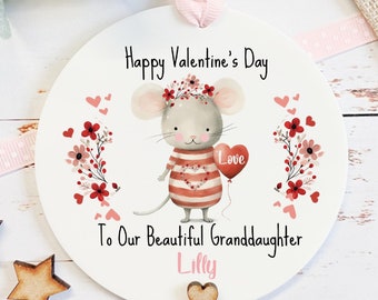 Personalised Granddaughter Valentine's Day Gift, Mouse Valetine Keepsake, 1st Valentines Gift,