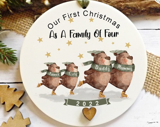Personalised  1st Christmas as a family of 4 Acrylic Bauble/Family Keepsake/Gift/First Christmas Decoration
