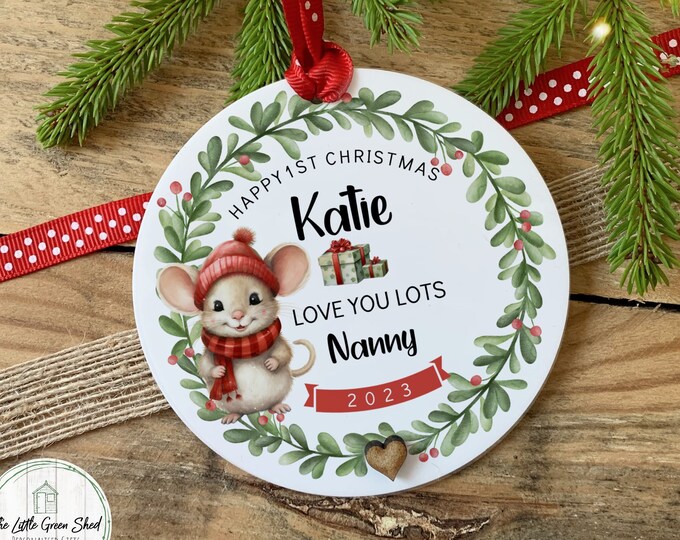 Personalised First Christmas Bauble, Childs Christmas bauble, Kids Tree Decoration, Child's First Christmas Decoration, Girl Mouse
