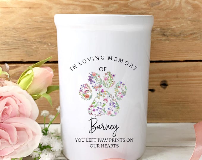 Personalised Pet Memorial Vase | Wildflower Paw Print Keepsake, Ceramic Remembrance Gift