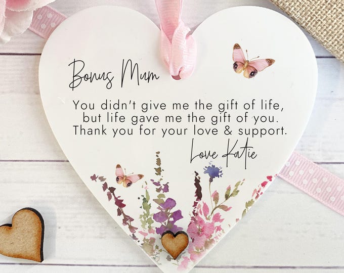 Personalised Bonus Mum Step Mum Acrylic Heart Keepsake, Mam, Mom, Thank you Gift, Wedding Gift, Mother's Day Gift, Step Mum Birthday Gift