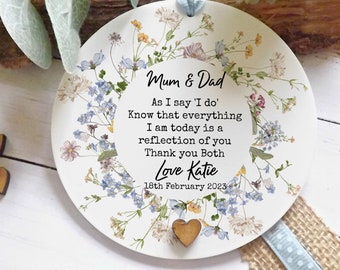 Parents of the Bride or Groom, Personalised Keepsake, Meadow Flowers Acrylic Plaque, Giftbag Option