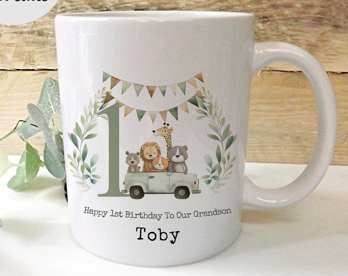 Personalised 1st Birthday Cup - First Birthday Mug -  Gift For A Child - Kids Mug -Safari Themed Mug,