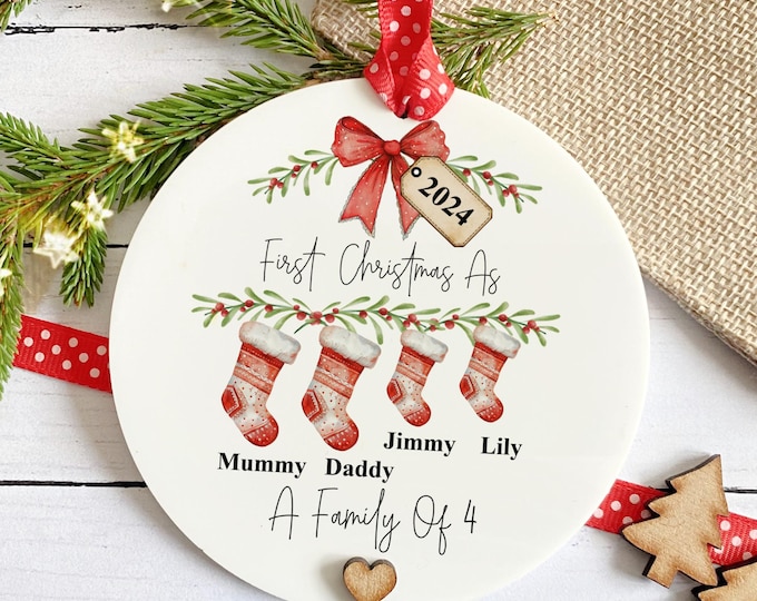 First Christmas as a Family of 3, 4, 5 Decoration, Family Keepsake, Christmas Bauble, Acrylic Gift, Baby's First Christmas Decoration,