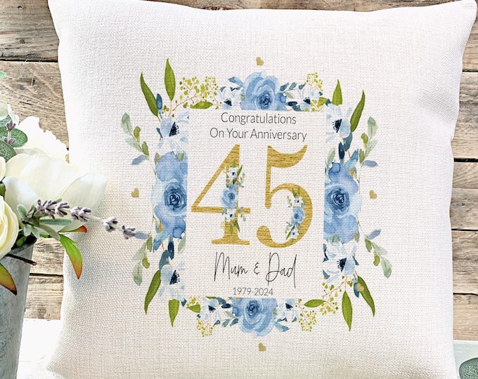 Personalised 45th Sapphire Wedding Anniversary Gift, Sapphire Anniversary Cushion, Anniversary gift, 45 Years Married, Gift for Parents,