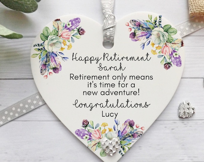 Personalised Retirement Keepsake: Floral Heart Plaque