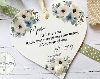 Personalised Mother of Bride, Groom Gift. Keepsake, Floral Heart, 12x12cm