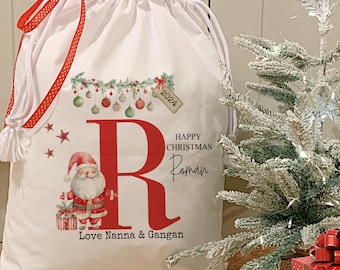 Personalised Santa Sack, Personalised Christmas Sack, Christmas Toy Sack, Name & Initial Christmas Gift, Christmas Gift, Christmas Eve Bag