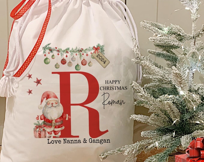Personalised Santa Sack, Personalised Christmas Sack, Christmas Toy Sack, Name & Initial Christmas Gift, Christmas Gift, Christmas Eve Bag