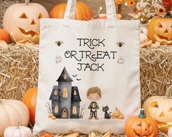 Personalised Children's Halloween Treat Bag, Cute Skeleton Boy Halloween Gift