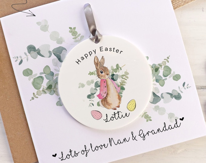 Personalised Easter Card, Peter Rabbit Easter gift, Easter Decoration, First Easter Keepsake, Girl Easter Gift