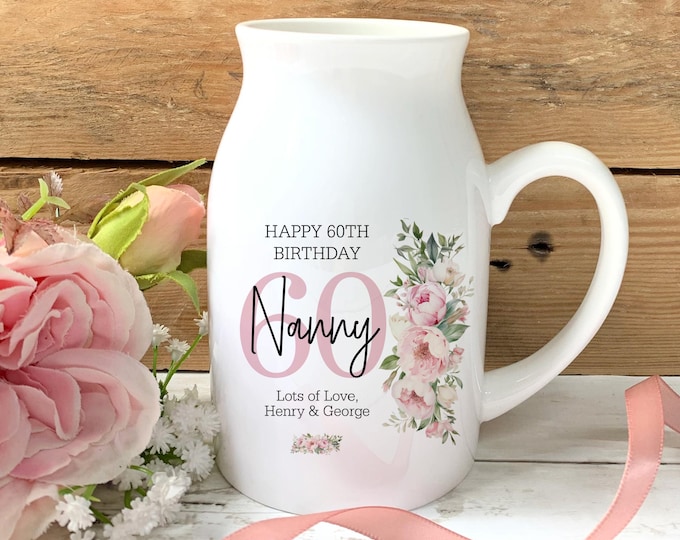 Personalised Floral Ceramic Jug | Nanny Birthday Gift, Mum, Gran, Siste