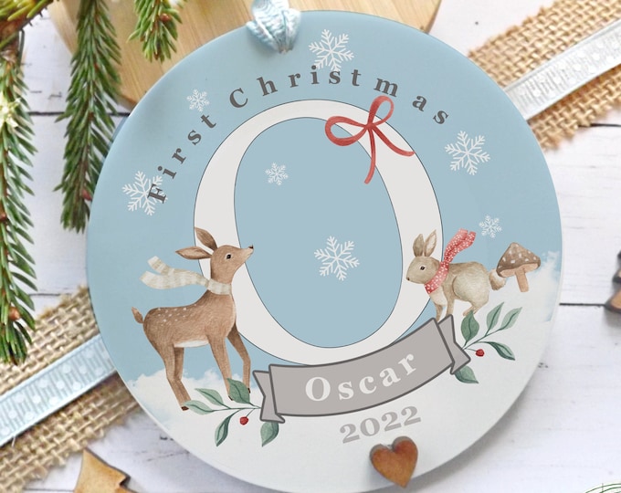 Personalised First Christmas Ornament: Woodland Animals Keepsake