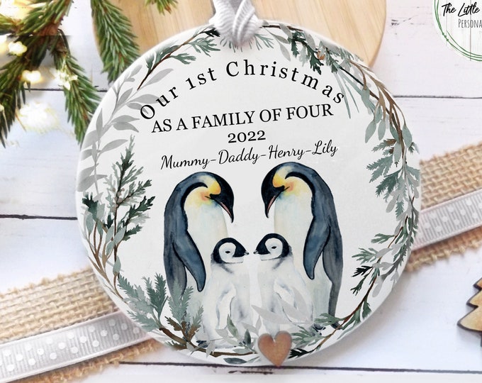 First Christmas As A Family 4 Penguin Mummy Daddy Baby Acrylic Decoration/Family Keepsake/New Family Gift