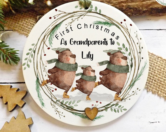 Personalised First Christmas as Grandparents Acrylic Tree Decoration,  WITH Hessian GIFTBAG
