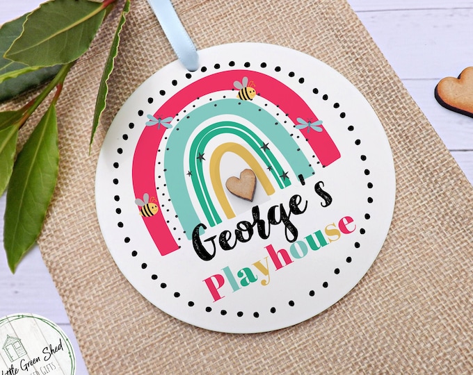 Playhouse Sign, Personalised Playroom Sign, Kids Sign, Birthday Gift, Outdoor Sign, Rainbow Design