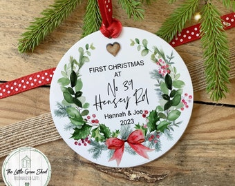 New Home keepsake, Christmas Ornament, Wreath Design, Housewarming Gift, Family Gift, With Giftbag