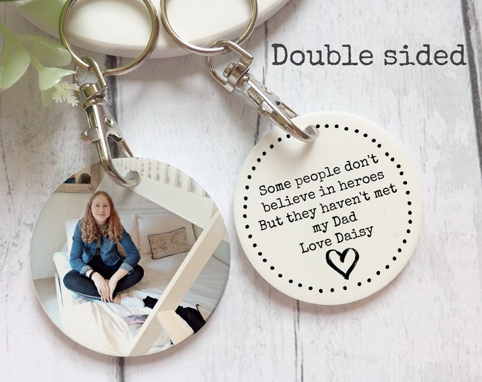 Personalised Dad Photo Keyring, Grandad, Brother, Uncle Keepsake, Double Sided, Father Of The Bride Gift, Dad Gift, Free Hessian Giftbag